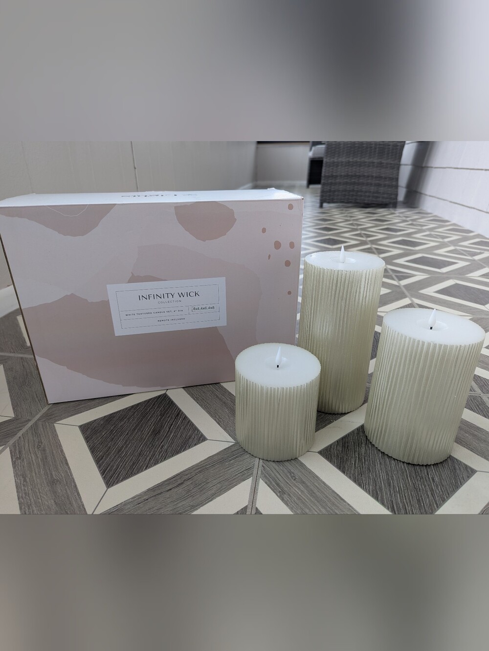 Set Of 3 Metallic Flameless Battery Operated Pillar Candles